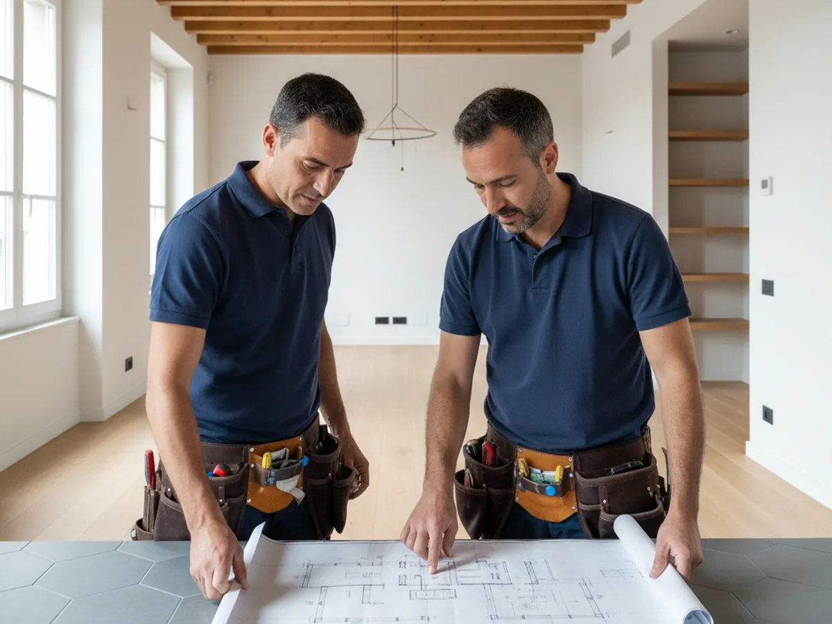 Equipo de profesionales de Reformas Bilboka trabajando en una obra en Bilbao